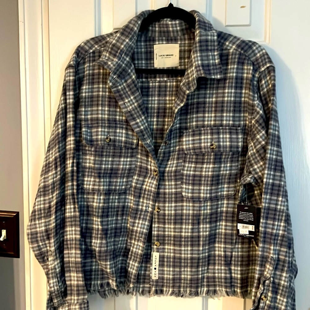 NWT Ladies Lucky Brand Flannel Plaid Shirt Size Large